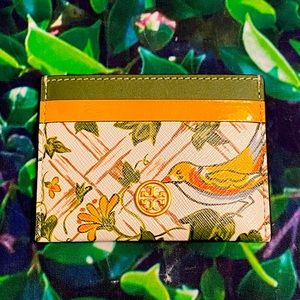NWT Tory Burch Mustard & Cream Print Card Case